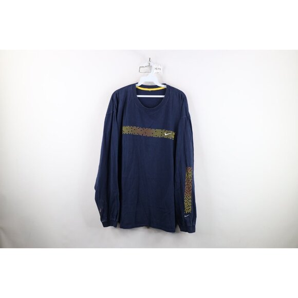 Vintage Nike Mens 3XL Faded Travis Scott Mini Swoosh Long Sleeve T-Shirt Blue - Picture 1 of 14